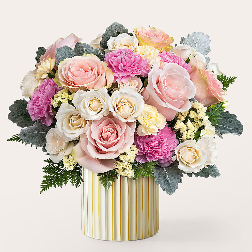 Blissful Moments Bouquet with Ivory Vase – Eventos Galindo, Chicago IL