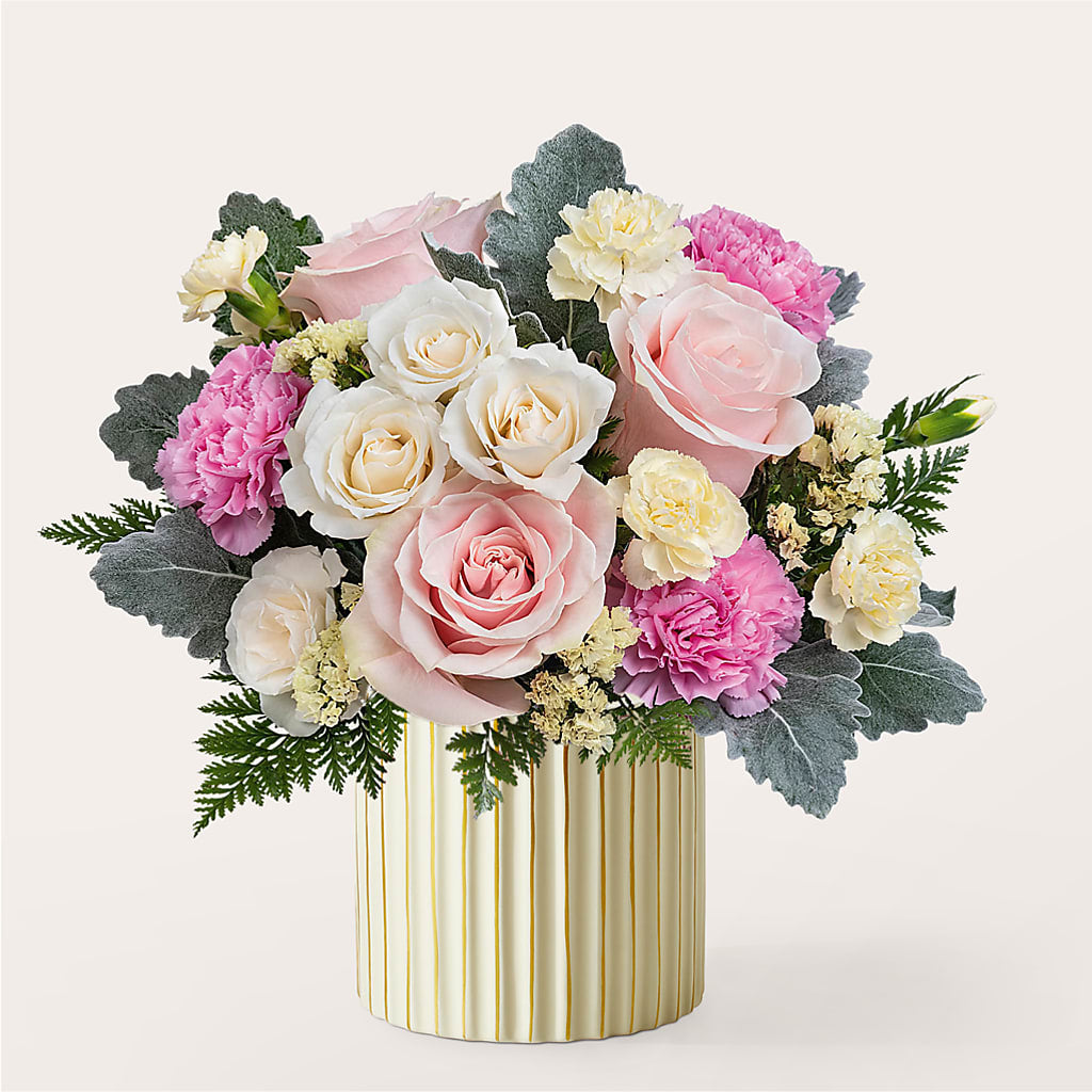 Blissful Moments Bouquet with Ivory Vase – Eventos Galindo, Chicago IL