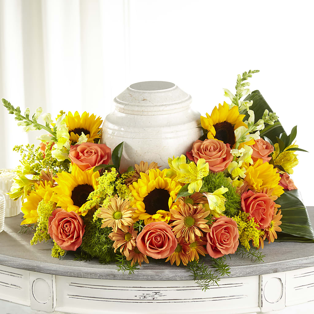 Faithful Sunflower Cremation Adornment – Eventos Galindo, Chicago IL