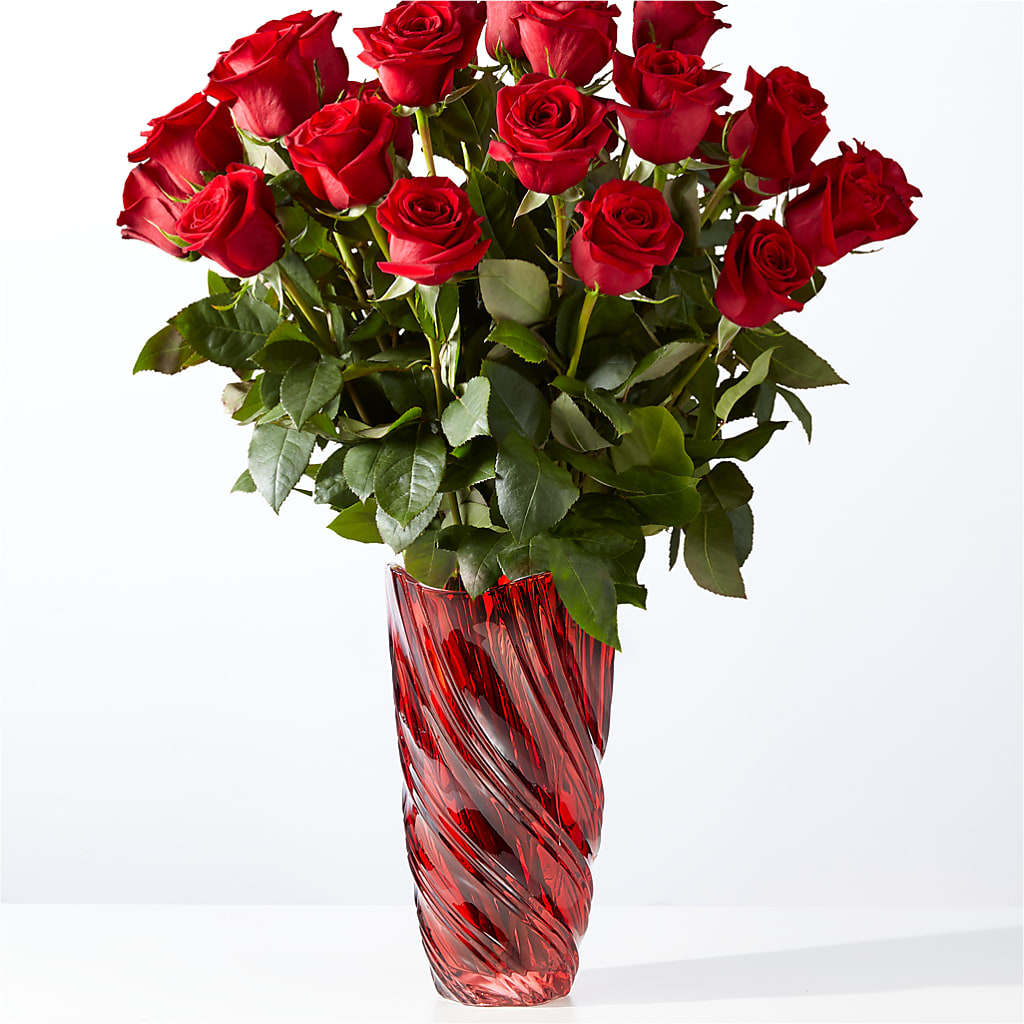 Classic Love Red Rose Bouquet with Luxe Swirl Vase – Eventos Galindo, Chicago IL