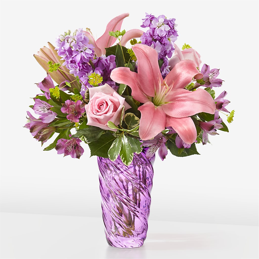 Precious Petals Bouquet with Luxe Swirl Vase – Eventos Galindo, Chicago IL