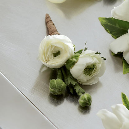 White Ranunculus Boutonniere –  Eventos Galindo, Chicago IL