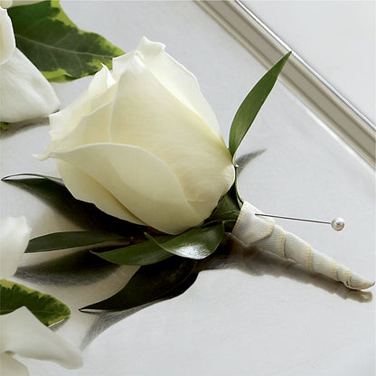 White Rose Boutonniere –  Eventos Galindo, Chicago IL